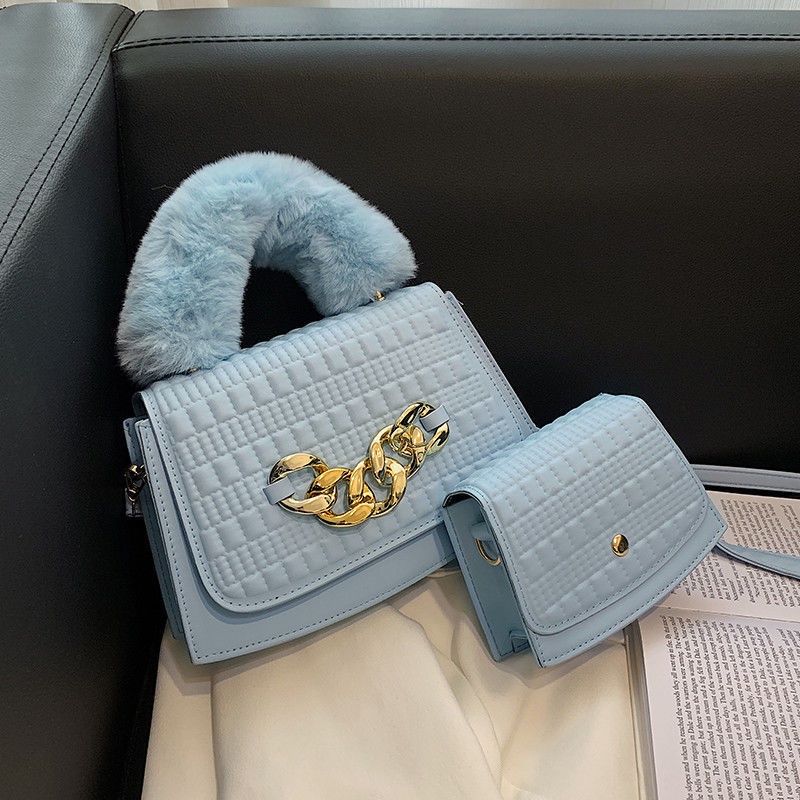 Túi Đeo Chéo Da PU Phối Lông Thời Trang Cho Nữ