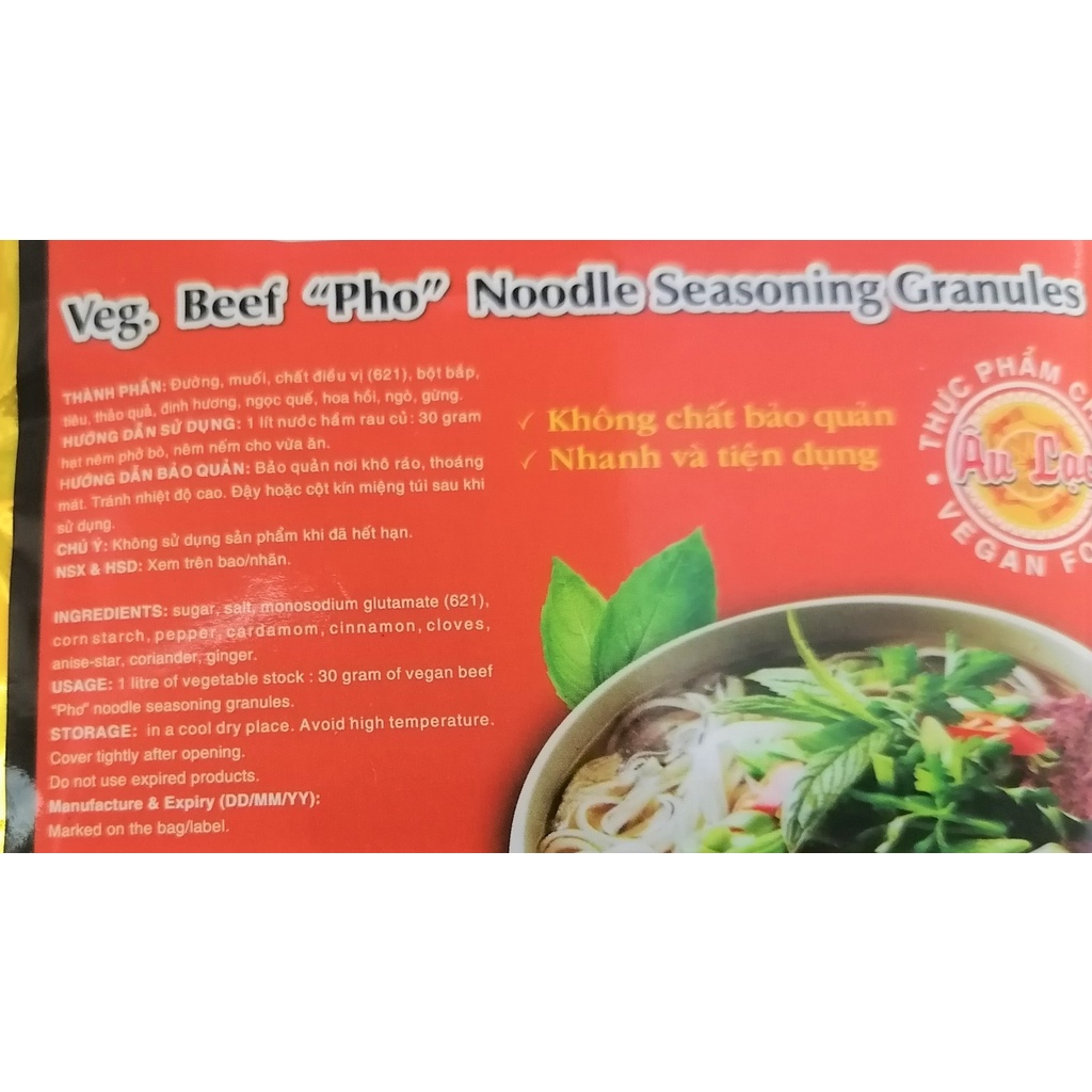 [Gói 90g] HẠT NÊM PHỞ BÒ CHAY [VN] ÂU LẠC Vegetarian Beef Pho Noodle Seasoning Granules