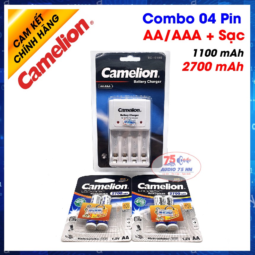 {Chính hãng} Combo 04 viên Pin AA/AAA 1100mAh, 2700mAh và sạc Camelion BC - 1010B - Có tem Hợp lực chống hàng giả