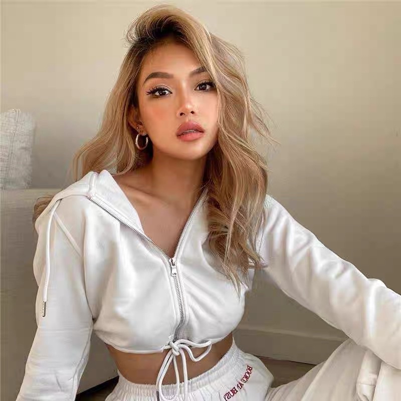 Áo Khoác Hoodie Trắng Khoá Zip Buộc eo Mặc được 2 dáng NARY CLOSET HOTTREND 2021