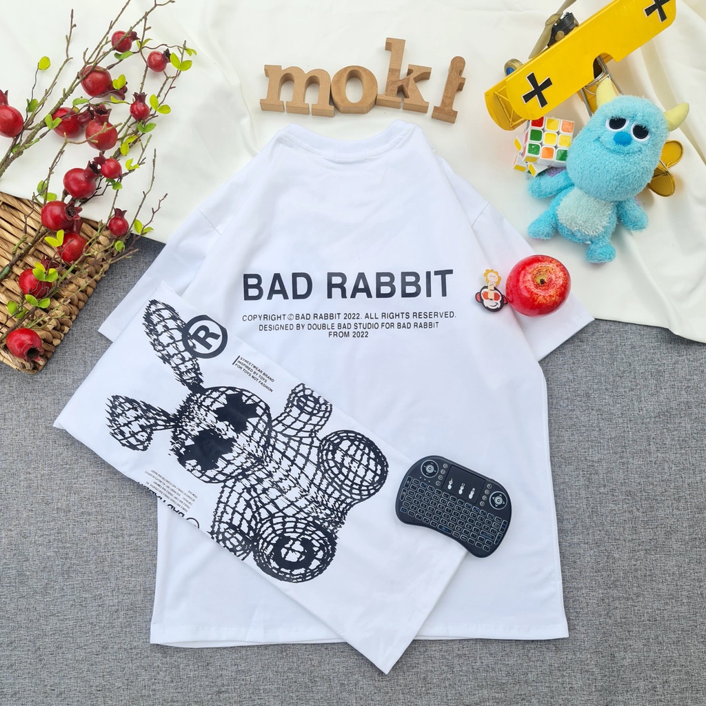 Áo phông áo thun nam nữ tay lỡ from rộng freesize chất cotton thoáng mát in thỏ lưới xung quanh mokishop