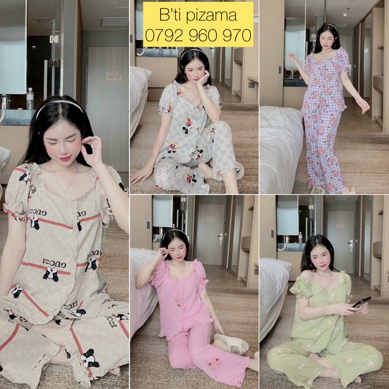 Bộ lụa phối tay dài quần dài