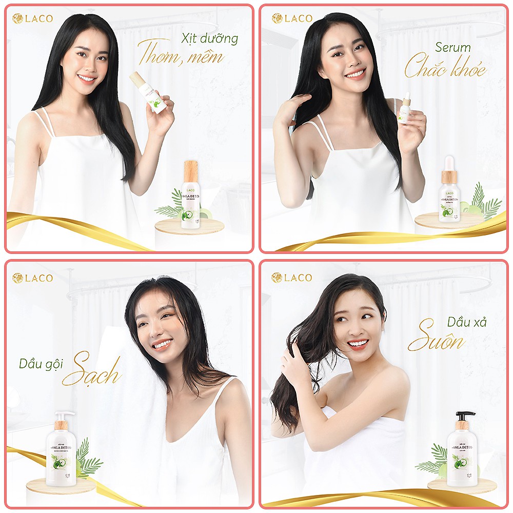 Combo dưỡng tóc chuyên sâu Amla Detox Laco mang lại một mái tóc chắc khỏe  + sữa tắm Sake Laco 5ml giúp làm sạch da