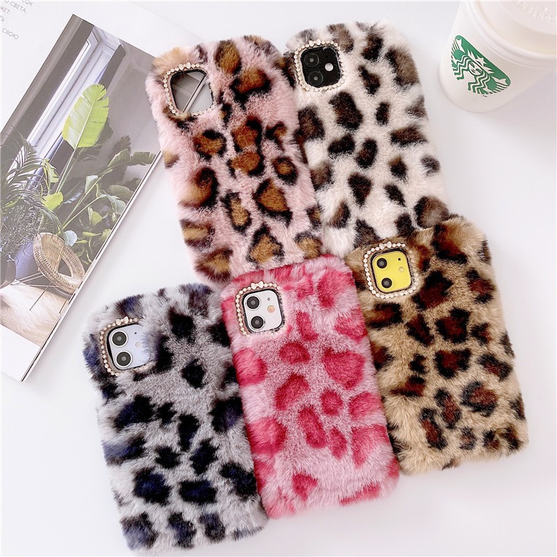 Ốp Điện Thoại Mềm Phối Lông Thỏ Họa Tiết Da Báo Dành Cho iPhone 14 13 12 11 Pro MAX XR X XS MAX 7 8 6 6s Plus