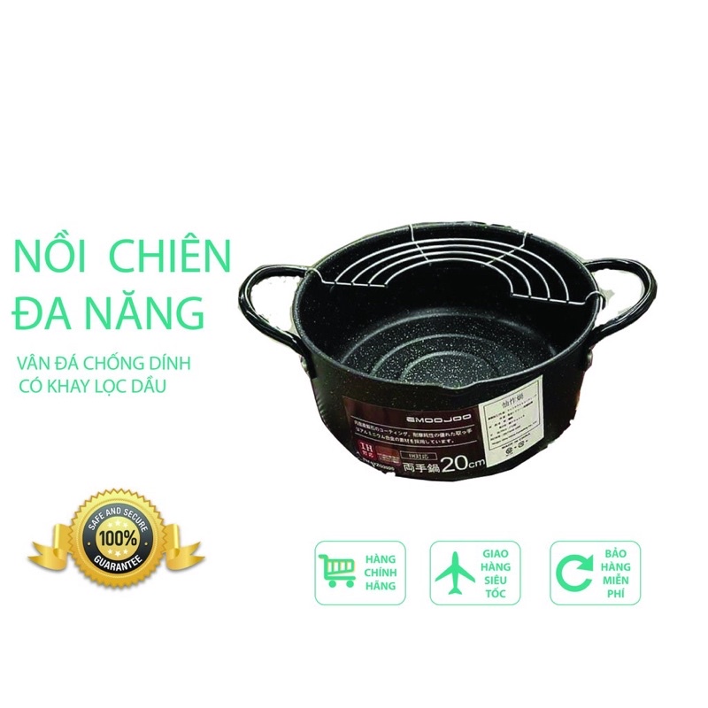 Nồi chiên chống dính xuất xứ Nhật size 20cm có khay ráo mỡ vân đá siêu bền