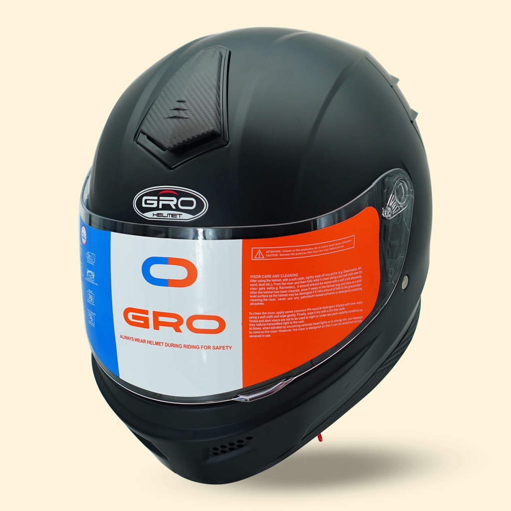 Mũ Bảo Hiểm Fullface GRO Helmet có kính chính hãng, thiết kế 2 kính, kiểu dáng mạnh mẽ cho nam - Đen Nhám