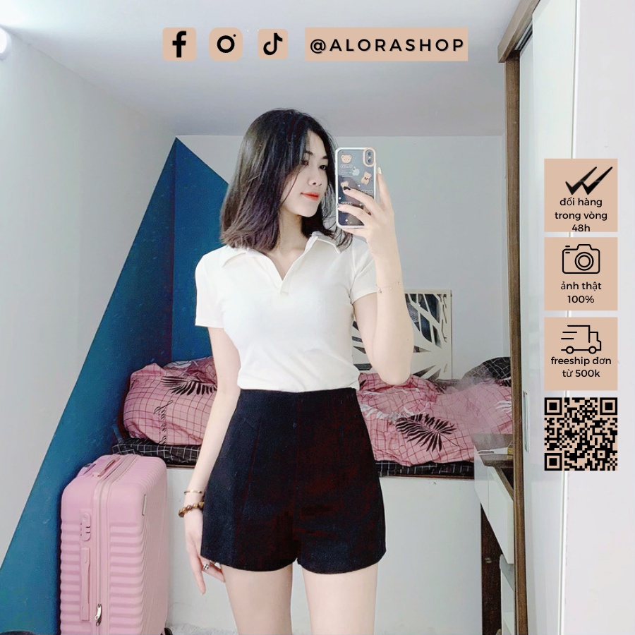 Áo phông polo nữ, áo thun nữ đuôi tôm cổ bẻ dáng croptop ngắn tay chất cotton co giãn thời trang nữ Alora