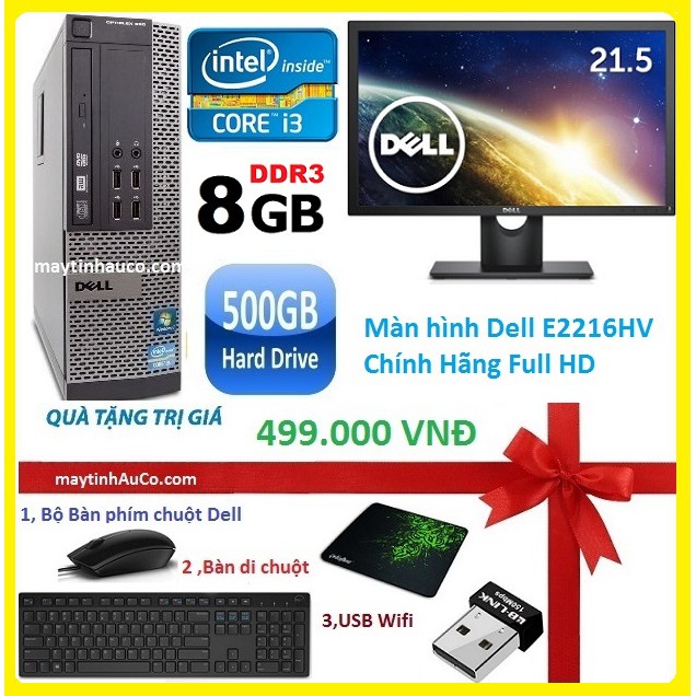 Bộ máy tính để bàn đồng bộ Dell optiplex 390 ( Core i3 / 8G / 500G ) Dell 21.5 Full HD - Wide - Led , Tặng Bà