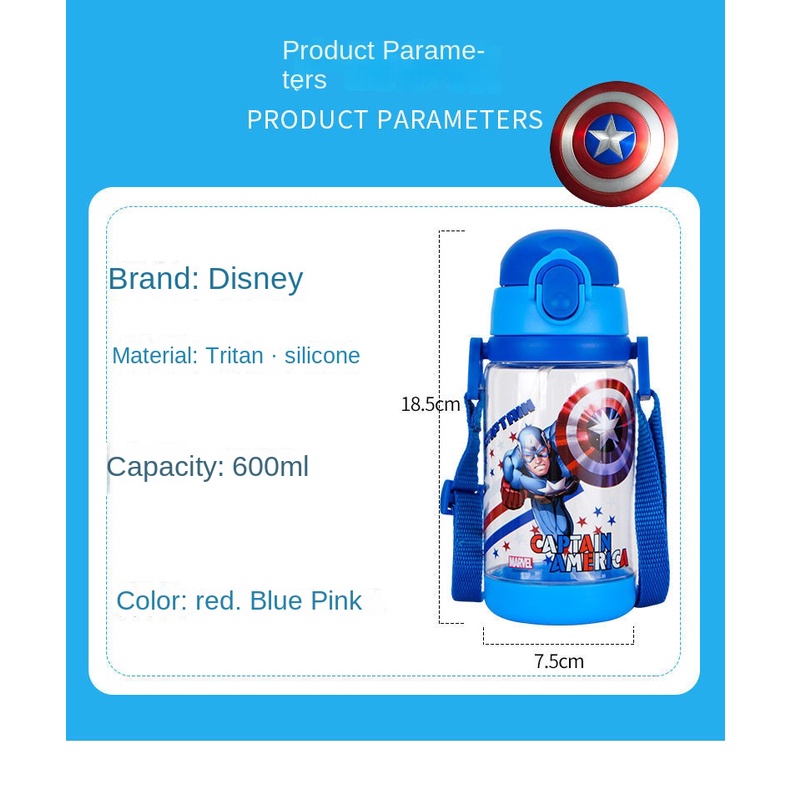 ♛Bình Đựng Nước Chống Sốc Chống Rò Rỉ Có Ống Hút Dung Tích Lớn Họa Tiết Disney Mùa Hè Cho Học Sinh Tiểu Học