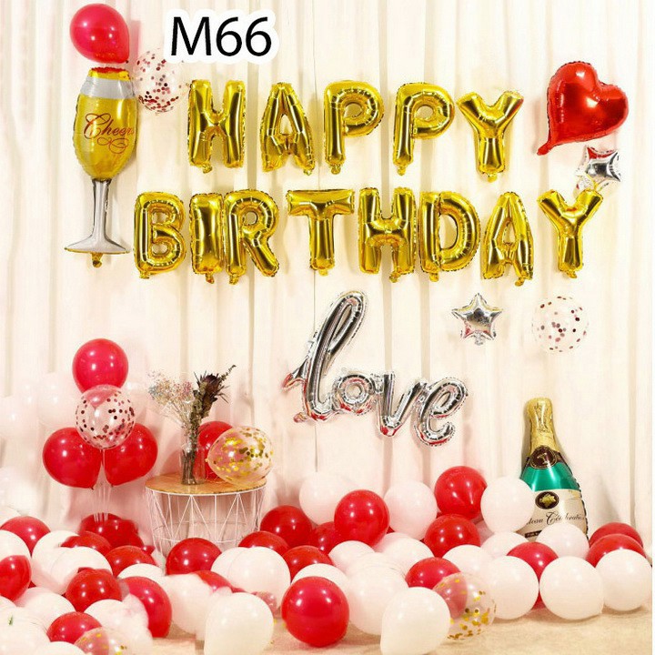 Combo 2 Rèm Kim Tuyến + chữ Happy Birthday + 50 bóng tròn + Tặng bơm + Keo dán +  5 bóng hình -  C1