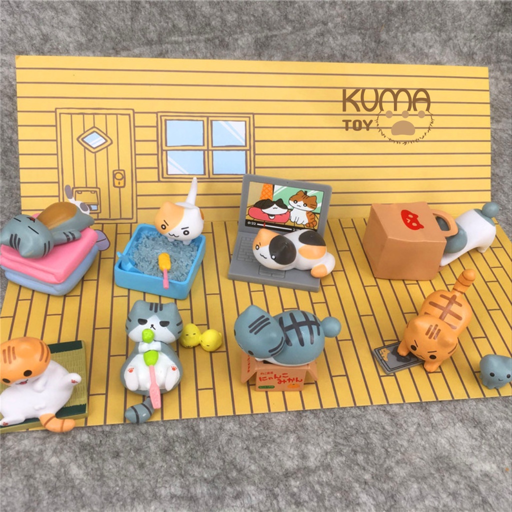 Mô hình mèo nhỏ dễ thương 8 loại tiểu cảnh mini trang trí bàn học, bàn làm việc - Mô hình decor mèo cute