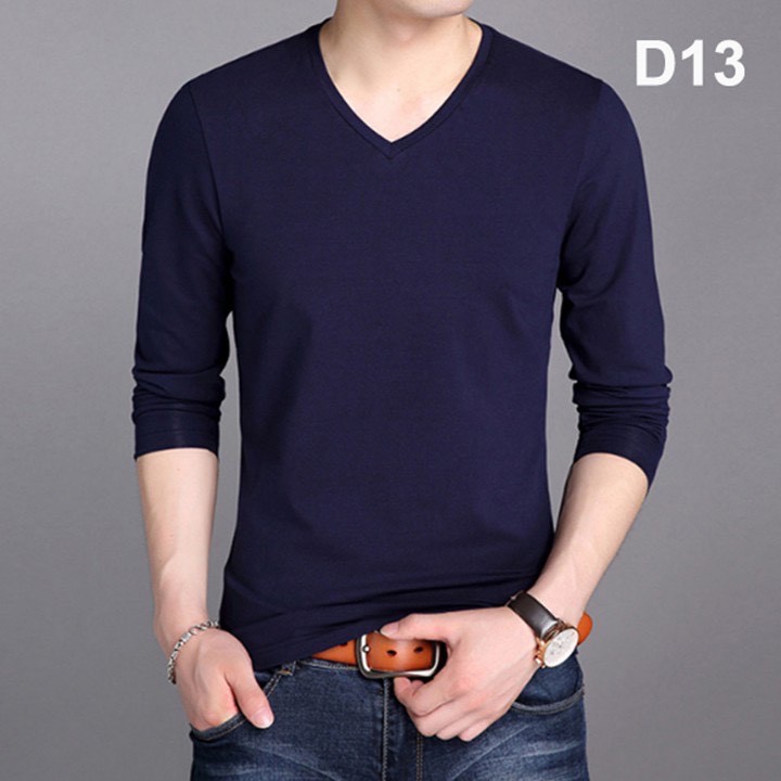 Áo thun, áo phông nam dài tay cotton cao cấp - Áo thun nam dài tay cổ tim, giữ nhiệt, chất cotton chống nhăn | BigBuy360 - bigbuy360.vn