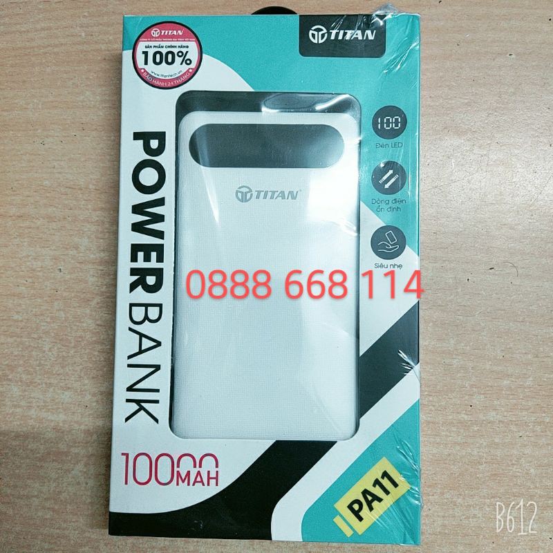 Sạc dự phòng Titan PA11 chính hãng 10.000mAh 02 đầu ra nhanh 5V-2.1A