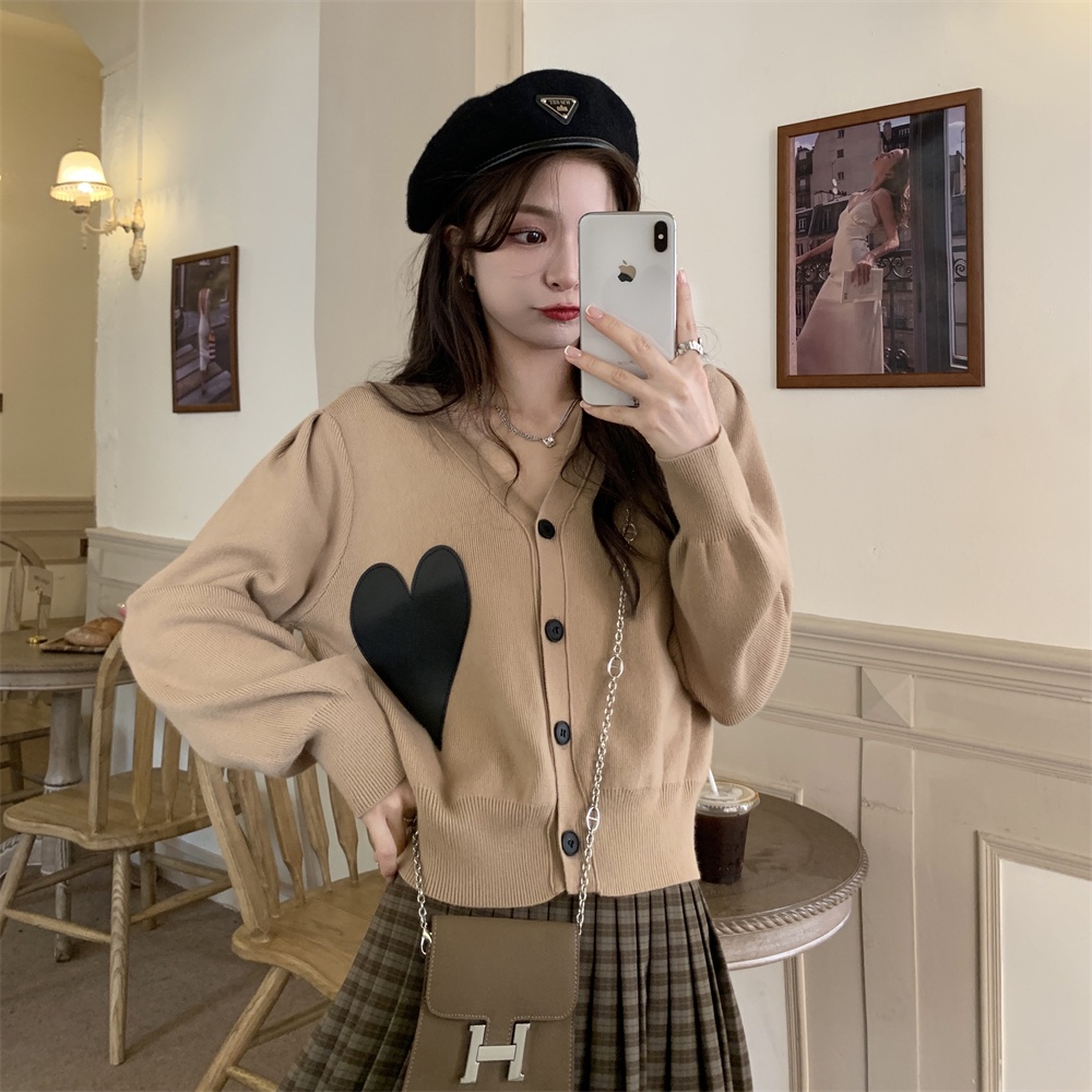 Xiaozhainv Áo Khoác Cardigan Dệt Kim Tay Dài In Hình Trái Tim Thời Trang Hàn Quốc Cho Nữ | BigBuy360 - bigbuy360.vn