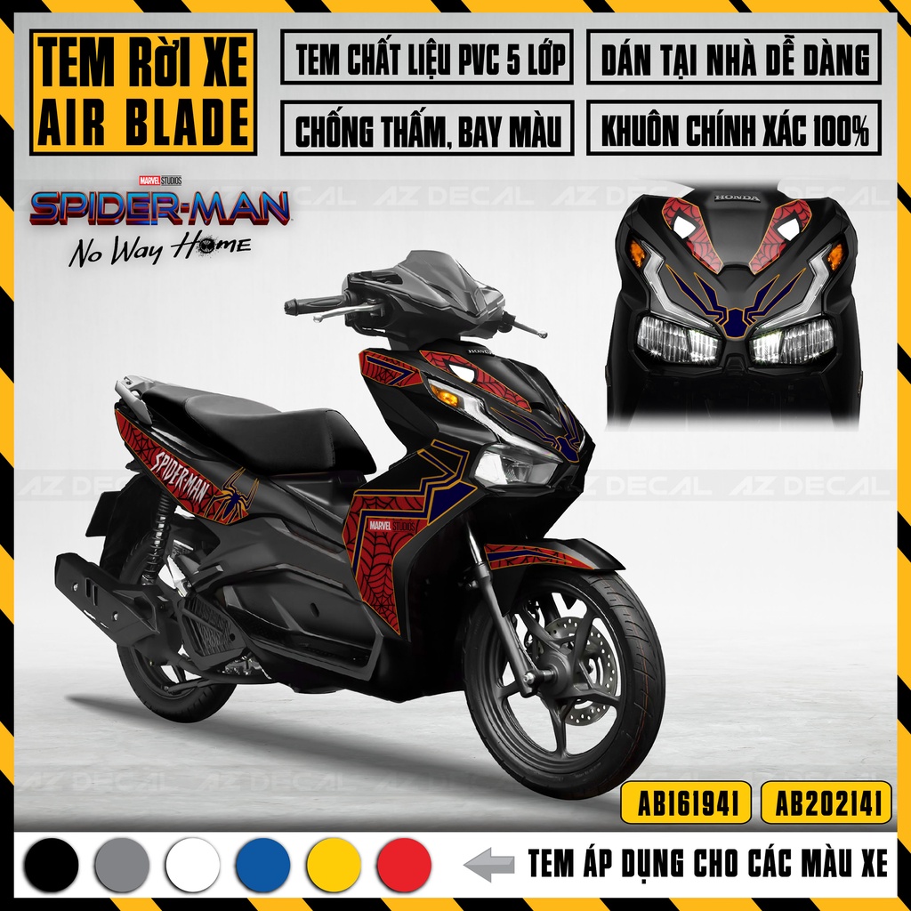 Tem Xe Airblade 2016 - 2022 Người Nhện Spider Man | AB41 | Decal Rời Dễ Dán, Chất Liệu Chống Nước, Chống Phai