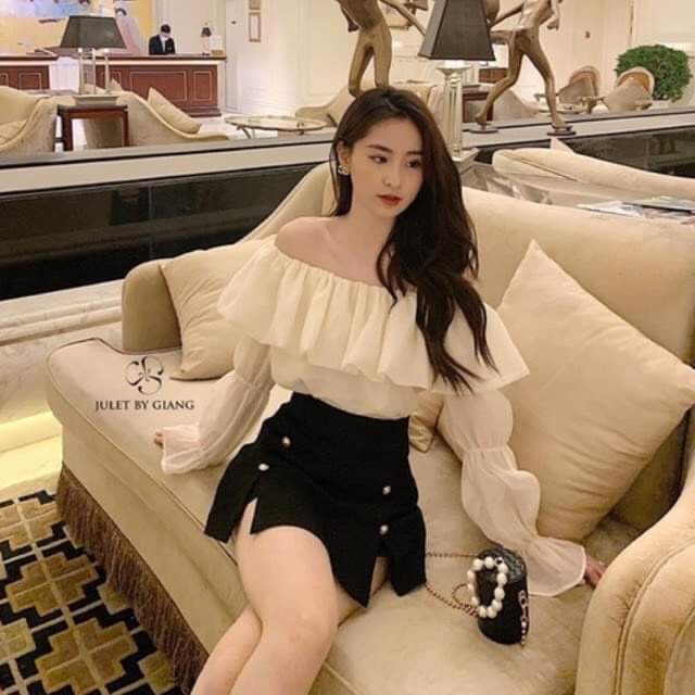 Áo trễ vai tay dài HANNA trễ vai nữ 2 lớp bánh bèo tay phồng  Xưởng may Hạnh Ngân 1hitshop haiphuongshop HN001