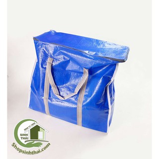 Túi bạt màu xanh dương, túi dứa có dây kéo, đựng đồ đạc, quần áo  mùng mền - Túi nhỏ số 2 (50x46x25cm)