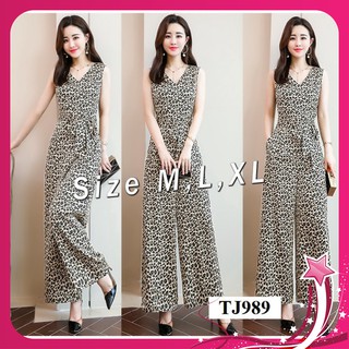 Đồ Bay Dễ Thương 🎁FREESHIP🎁Giảm 45k Khi Mua Đơn Từ 500k - Jumpsuit dài ống suông họa tiết beo thắt nơ xinh xắn TJ989