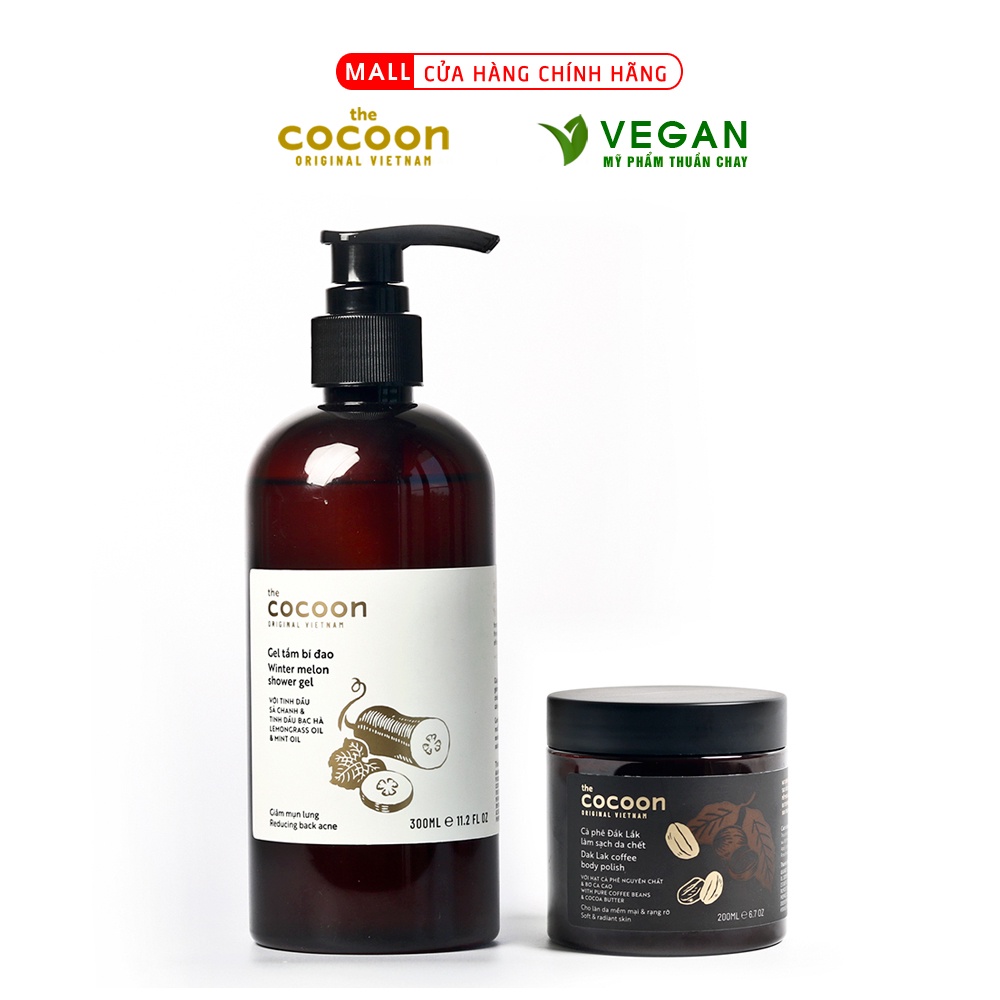 Combo Gel tắm bí đao cocoon 300ml + Cà phê Đắc Lắc sạch da chết cocoon 200ml