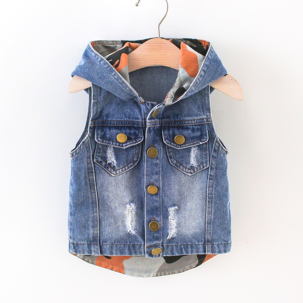 Áo khoác denim không tay thời trang xuân hè dành cho bé trai 6 tháng - 3 tuổi 2021