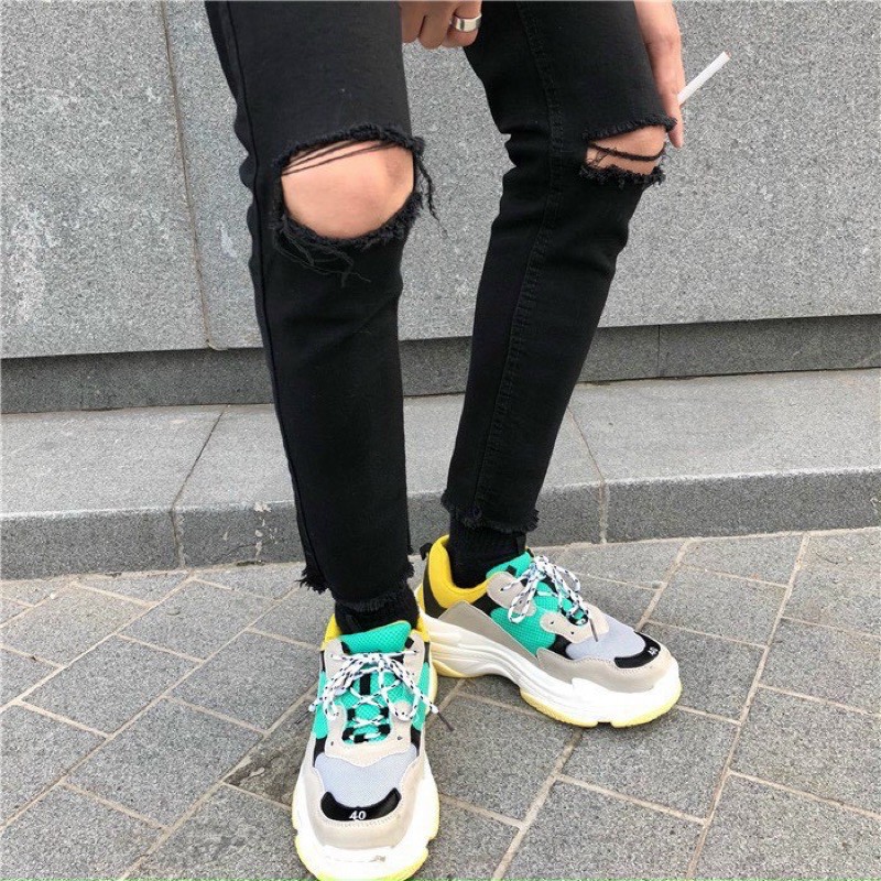 QUẦN JEANS SKINNY CO DÃN ĐEN TRƠN RÁCH GỐI CẮT LINE