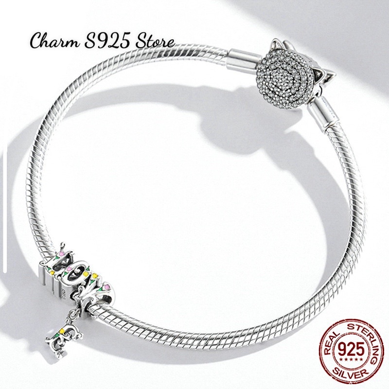 CHARM XỎ NGANG LOVE HOA LÁ BẠC S925 CAO CẤP HÀNG HÃNG