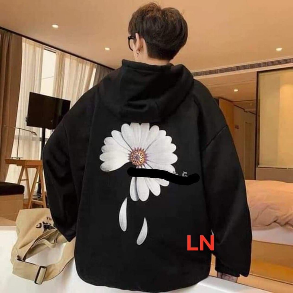 Áo hoodie nỉ dài tay nam hoạ tiết hoa cúc trắng rụng cánh chữ hàn