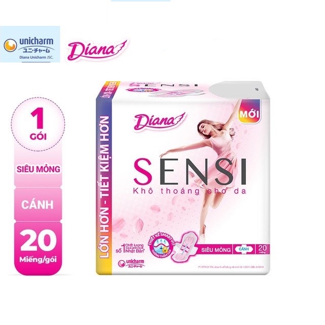 COMBO 2 gói băng vệ sinh Diana Sensi Siêu mỏng cánh 20 miếng/gói X2