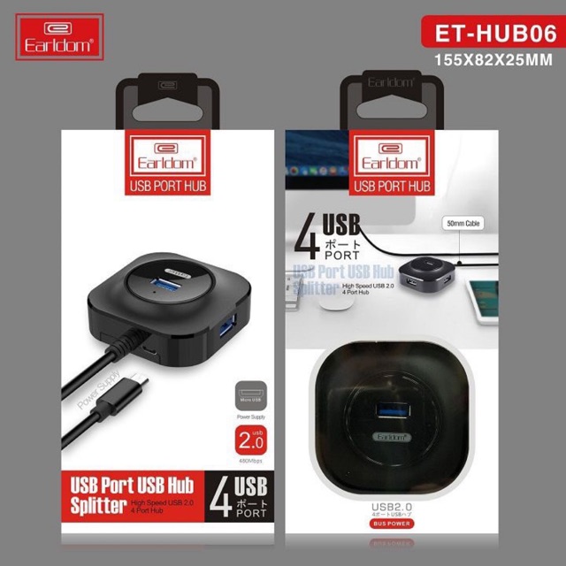 Ổ cắm USB Earldom HUB-06(hỗ trợ 4 cổng USB 2.0)BH 12 THÁNG