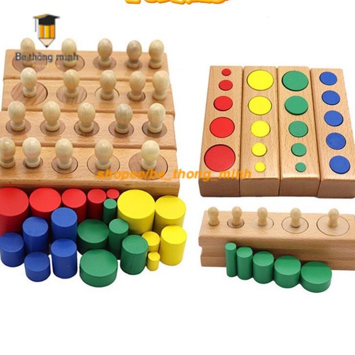 Combo 2 MÓN trụ có núm và không núm size nhỏ cho bé học tại nhà - Giáo cụ Montessori