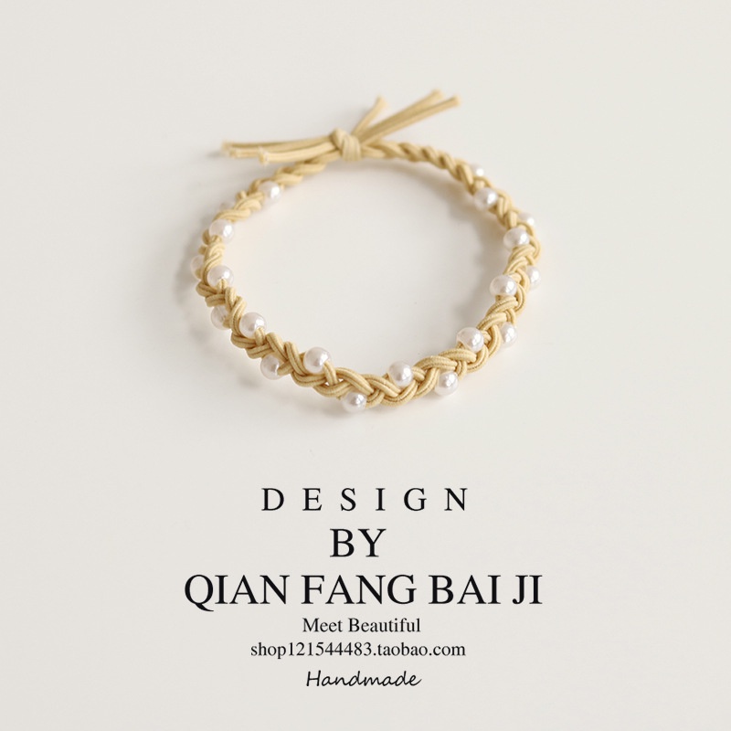 Dây Buộc Tóc Cao Su Bọc Da Đính Hạt Ngọc Trai Làm Bằng Tay Phong Cách Thanh Lịch Đơn Giản Cho Nữ