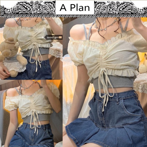 Set áo trễ vai và áo dây trơn thời trang cho nữ