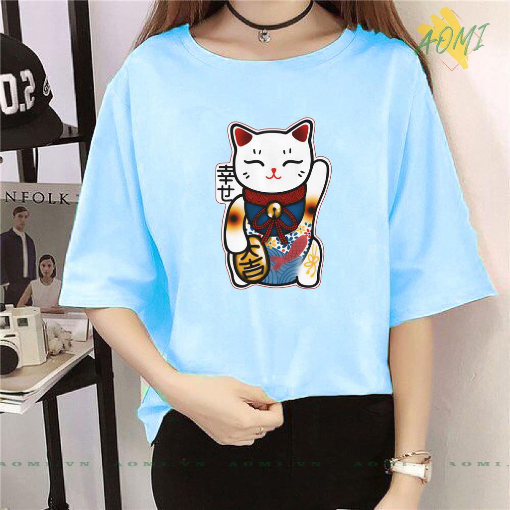 ÁO THUN KIỂU UNISEX AOMI MÈO THẦN TÀI RƯỚC LỘC LUCKIEST TAY NGẮN TAY LỠ NAM NỮ GIA ĐÌNH CẶP ĐÔI CHẤT LƯỢNG CAO