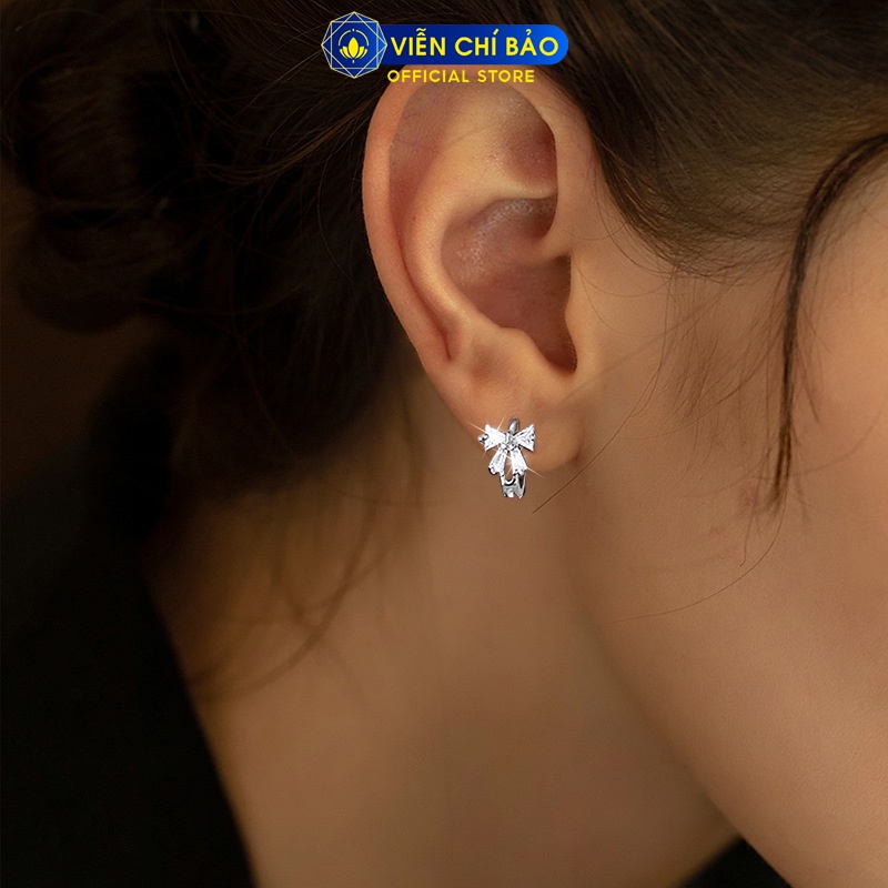 Bông tai bạc nữ Bowtie đá trắng chất liệu 925 thời trang phụ kiện trang sức Viễn Chí Bảo B400431X