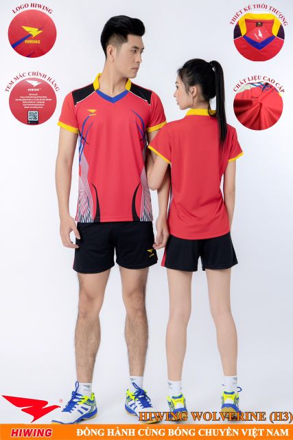 Bộ Quần Áo Bóng Chuyền Nam Nữ Thương Hiệu HIWING Chất Vải Mè Thun Thái Co Dãn Đa Chiều Cao Cấp Mẫu H3_Màu Đỏ