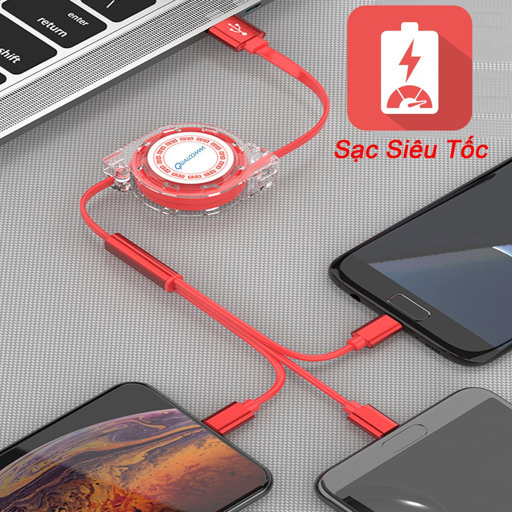 Sạc dây rút đầu usb đa năng 3 đầu sạc , cáp sạc 3 đầu - Hỗ trợ sạc nhanh