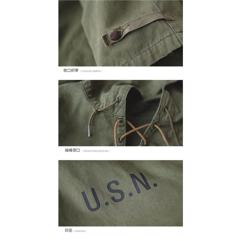 Áo Khoác Nam Tay Dài Có Mũ Trùm Đầu 100% Cotton Màu Xanh Quân Đội Size