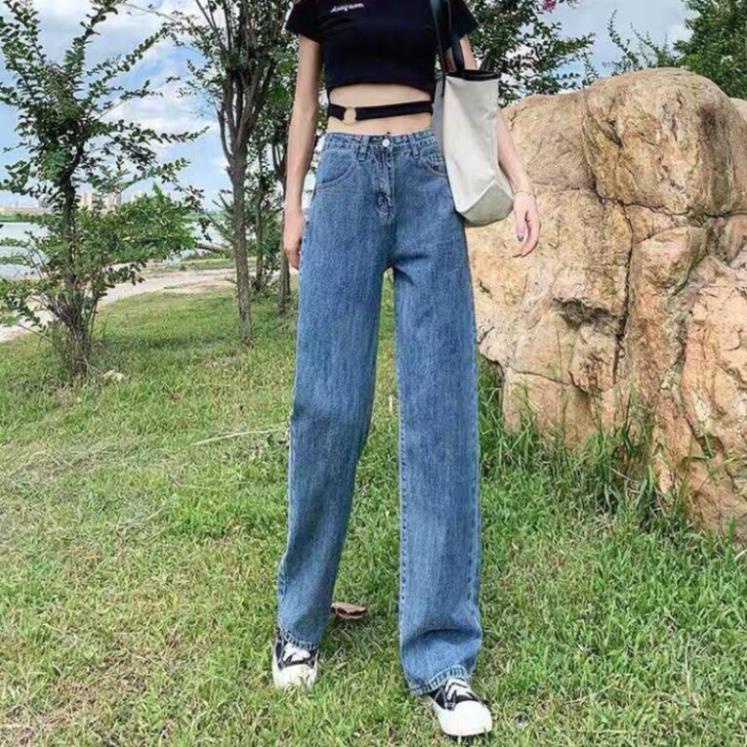 Quần jean bò ống rộng quần jean bò ống suông jeans nữ cạp cao hot 2021 | BigBuy360 - bigbuy360.vn