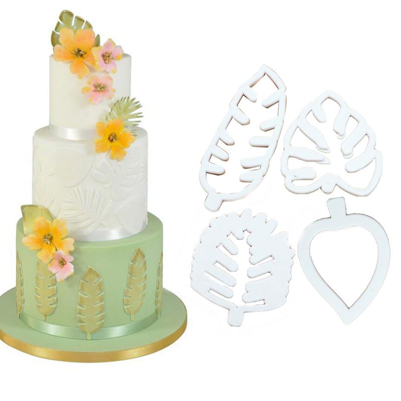 Set 4 khuôn nhựa làm bánh tạo hình lá cây nhiệt đới