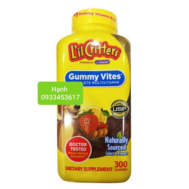 ( cam kết chuẩn auth bill Mỹ )300 viên kẹo dẻo cho bé lil critters Gummy Vites (date2024)