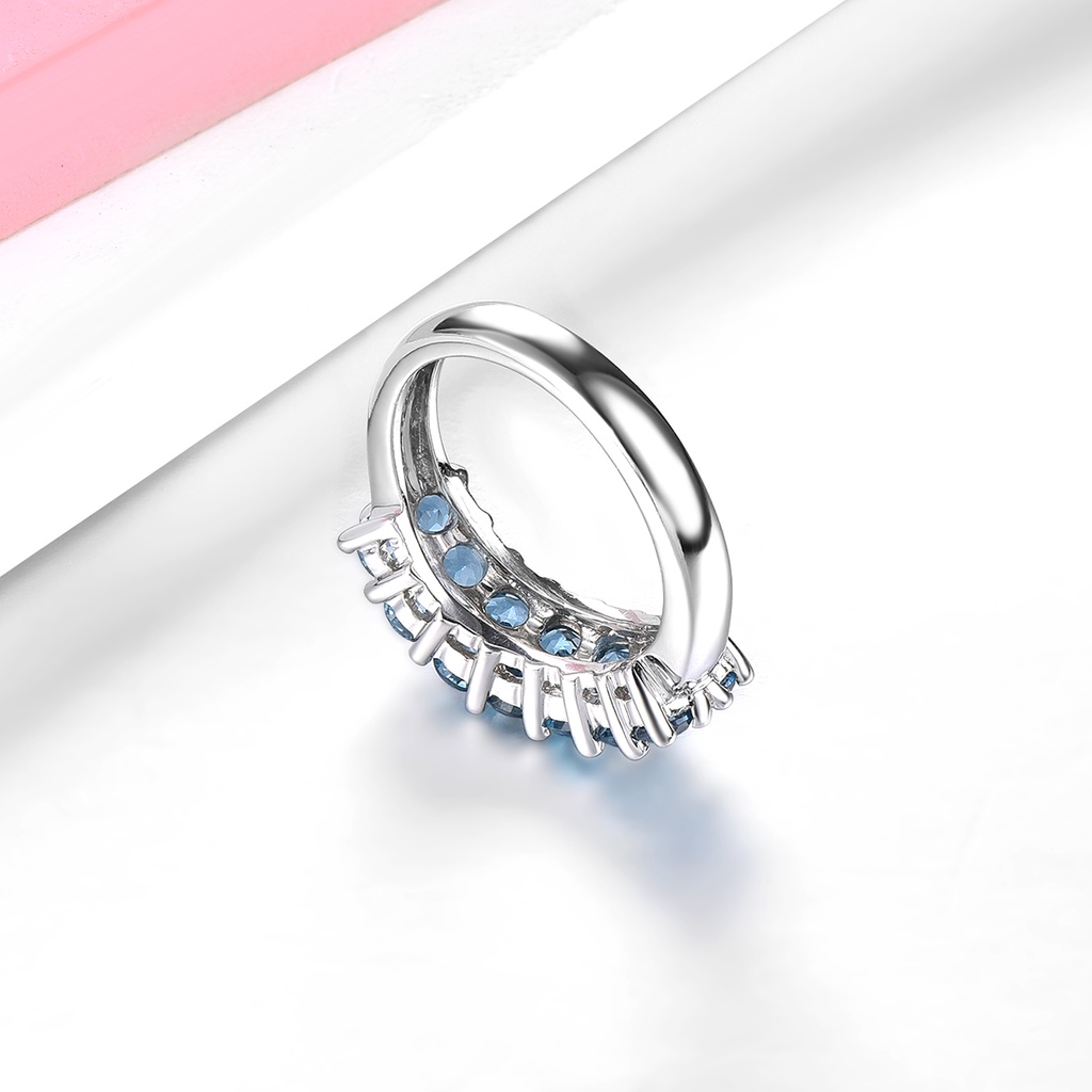 Nhẫn Bạc 925 Đính Đá Topaz Xanh Lam Hàng Thật 2 Carats