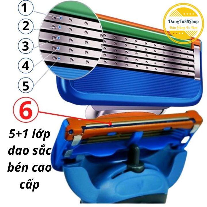 (không phải GL FS5) Dao cạo râu 5 lưỡi cao cấp[1cán+8đầu thay- tặng bao đựng cán]