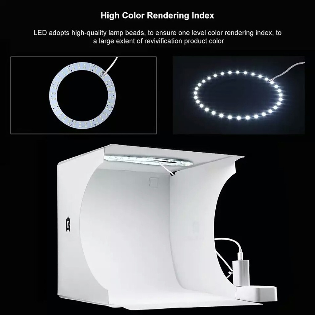 Hộp chụp sản phẩm PULUZ 20cm LED vòng siêu sáng 64 bóng (tặng dây chỉnh ánh sáng trắng và vàng)