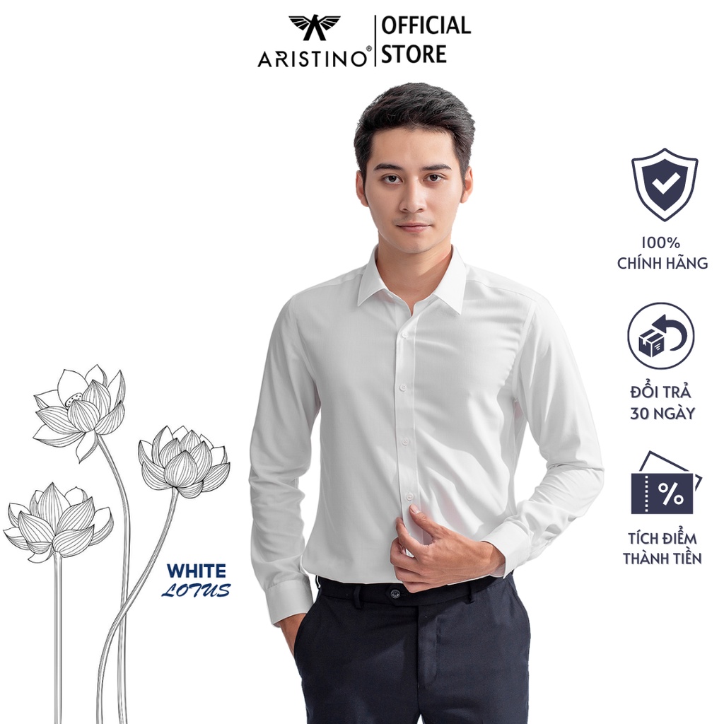 Áo sơ mi nam dài tay màu trắng vân sen WHITE LOTUS ARISTINO chất liệu cao cấp