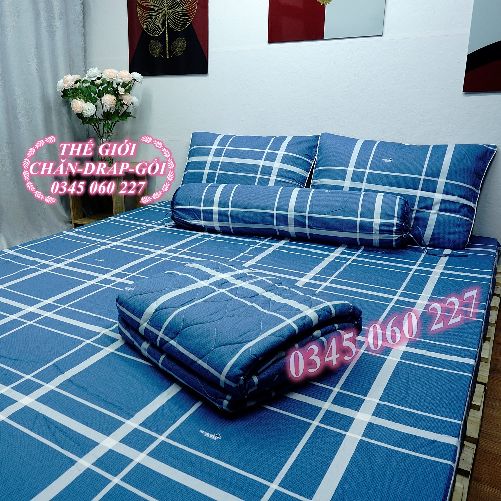 Drap Thắng lợi cotton (4 món ) chuẩn LOGO mẫu caro XANH | BigBuy360 - bigbuy360.vn