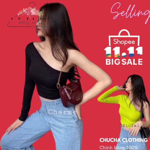Free Ship-Áo Kiểu Nữ Lệch Vai Dài Tay/Áo lệch vai tay dài chất Thun Borip Thoáng Mát, Mặc Lêch tay nào cũng được-Vide