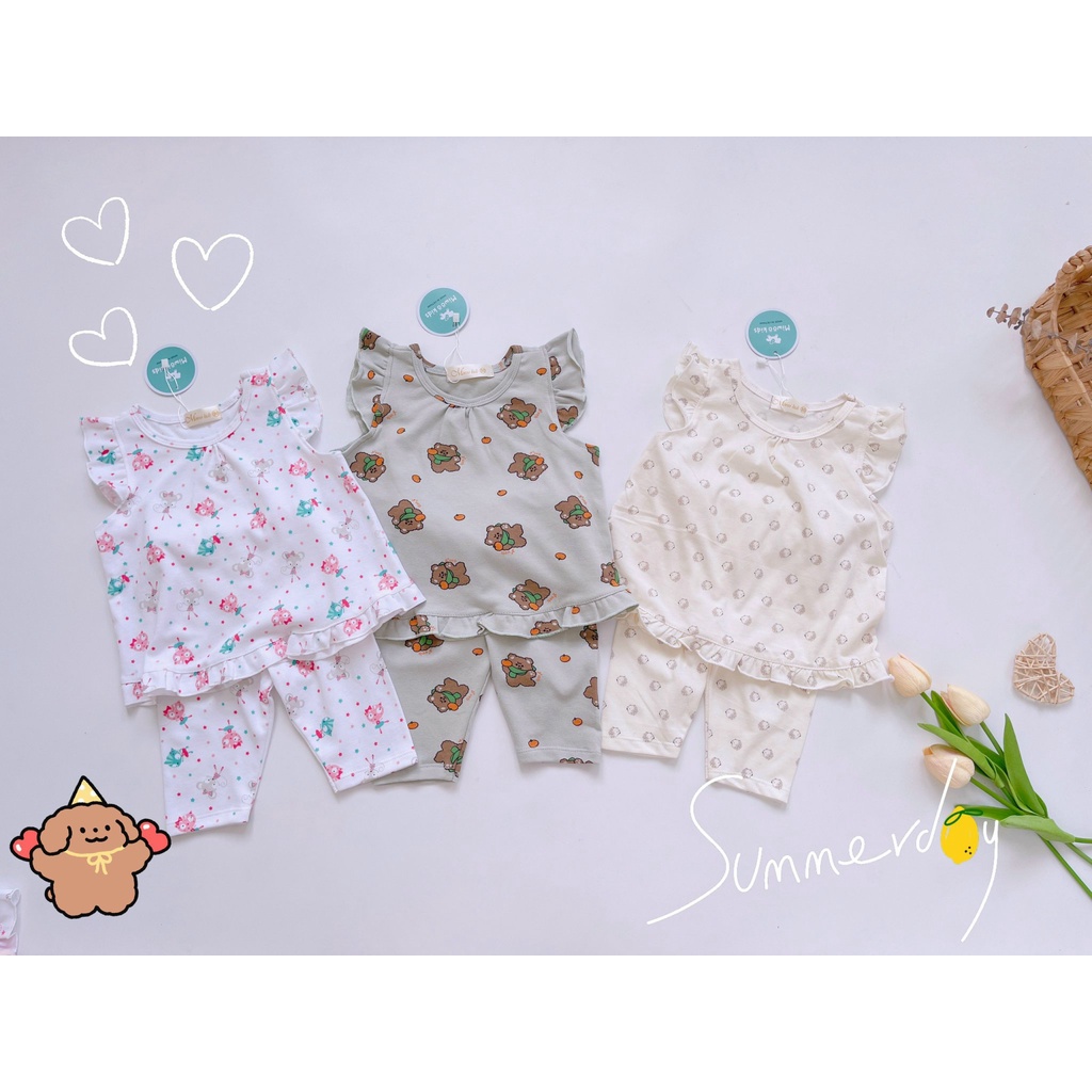 (8-22kg)Bộ thun cotton lửng cánh tiên Miwoo kids họa tiết siêu dễ thương cho bé gái bảng màu 3(ảnh thật)