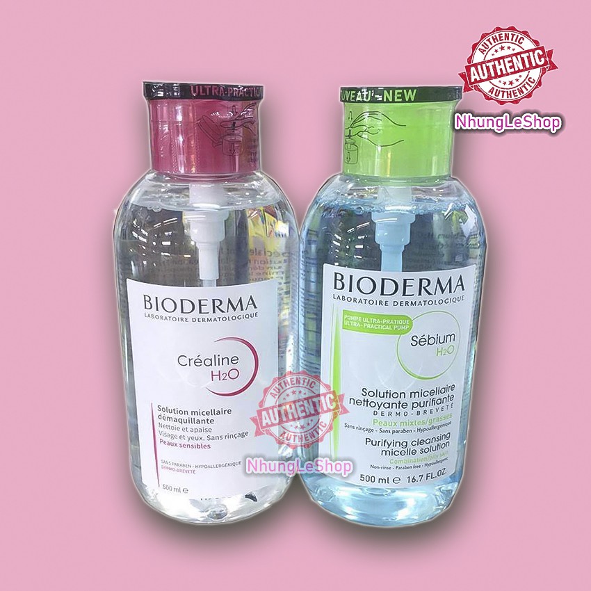 ⚡️Chuẩn Auth⚡️ Nước Tẩy Trang Bioderma H2O Xanh - Hồng 500ML ⚡️New Nắp Nhấn⚡️