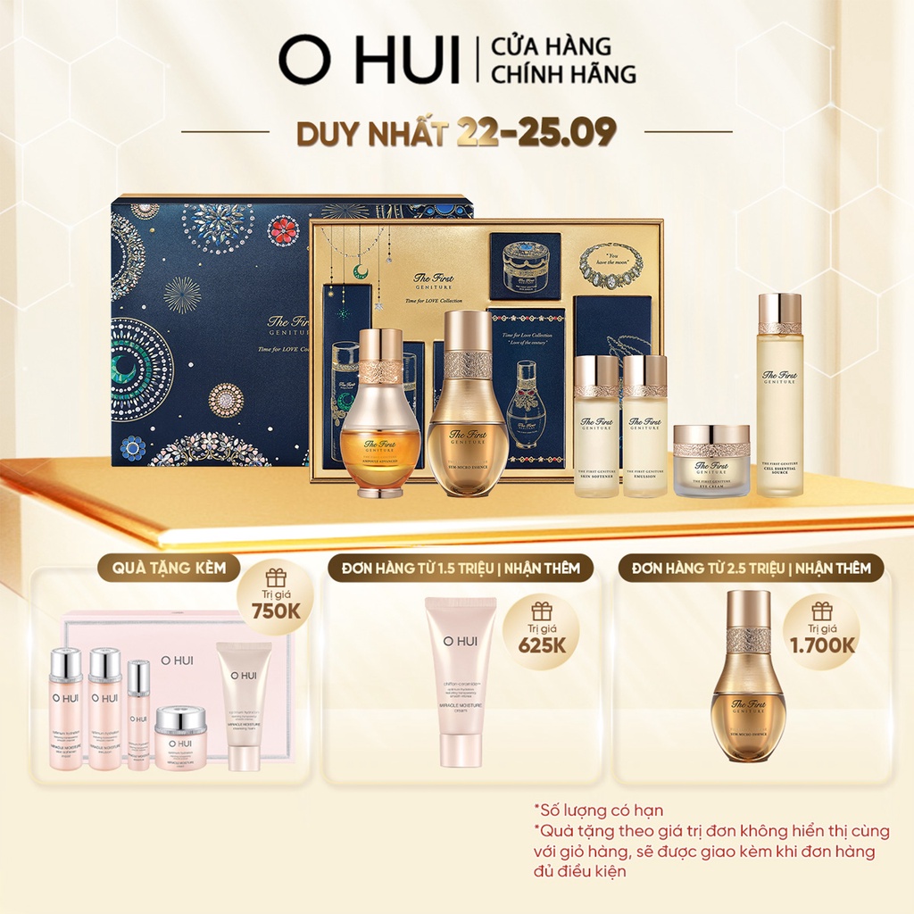 Bộ dưỡng tinh chất chiết xuất vàng 24k tái sinh da toàn diện OHUI The First Time For Love Special Set