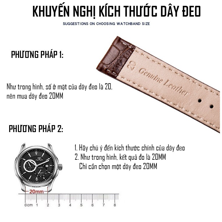 Dây Đeo Đồng Hồ Bằng Da Chống Thấm Nước Cao Cấp 18mm 20mm